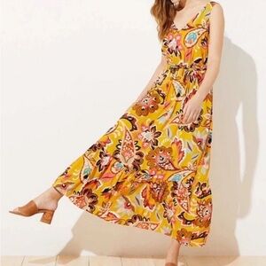 Loft Women’s Medium Floral Maxi Dress Marigold Fall Colors